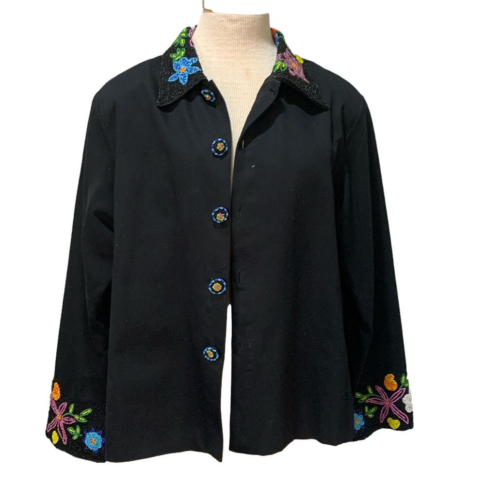 New Identity sz XL beaded floral black jacket/blazer